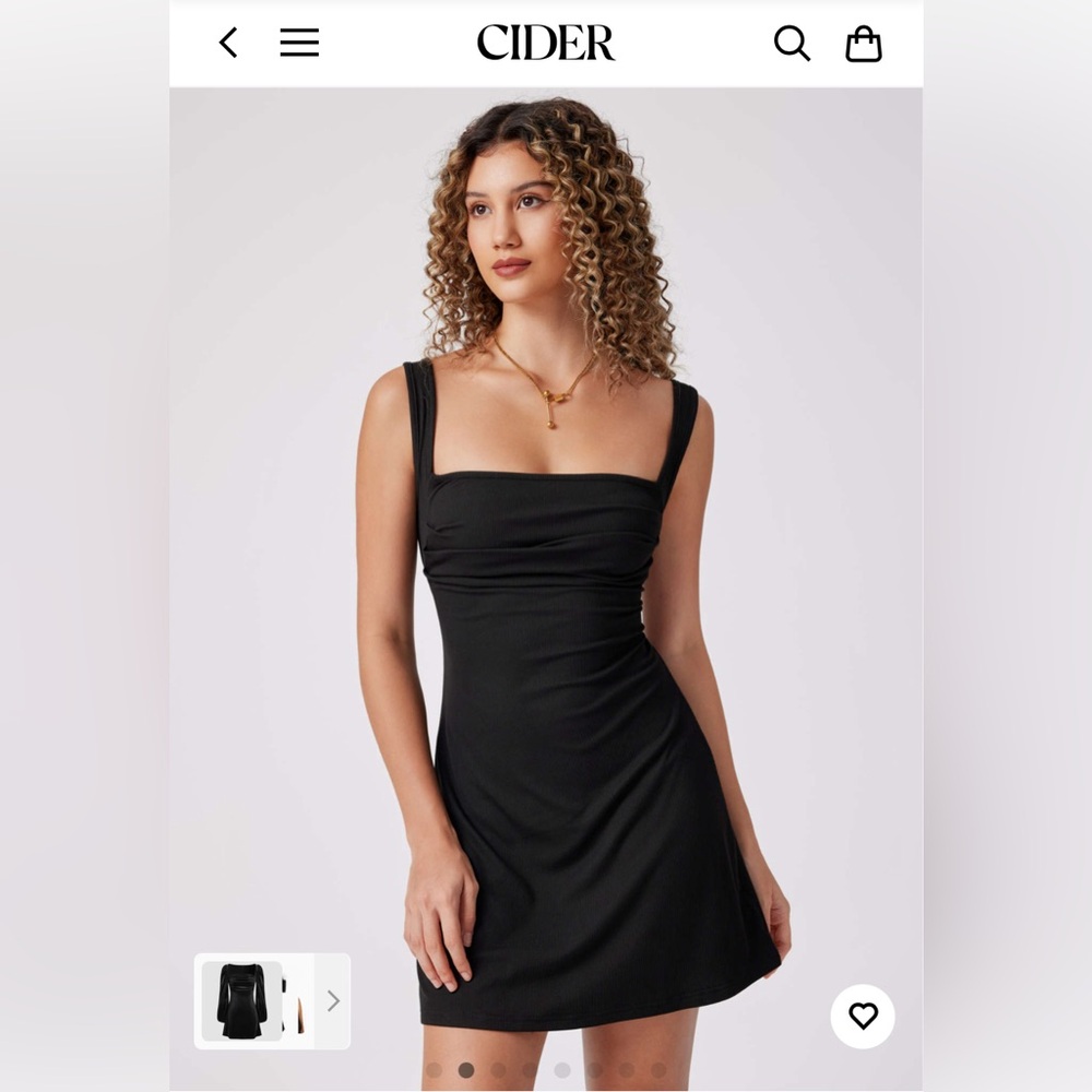 CIDER Black Ruched Square Neck Mini Dress NWT